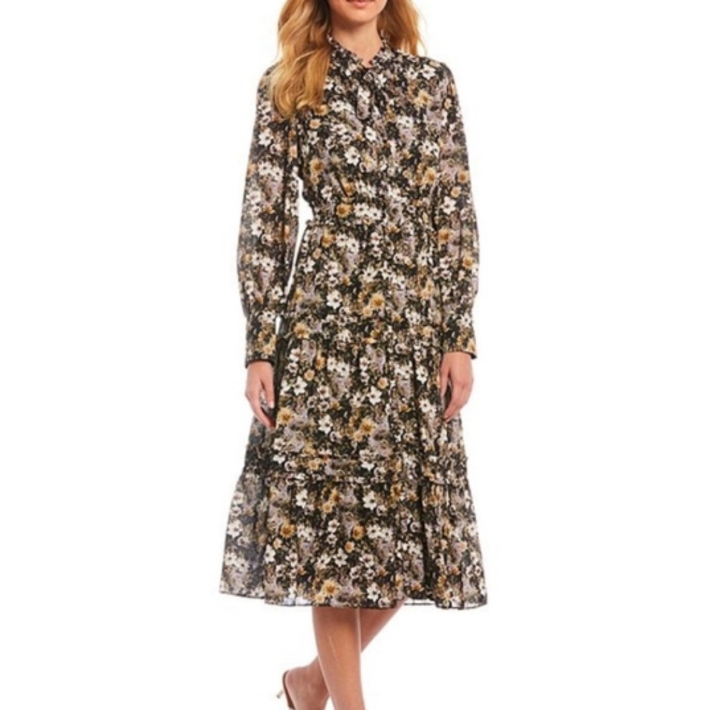 Antonio Melani Black Floral Midi Dress Size 12
